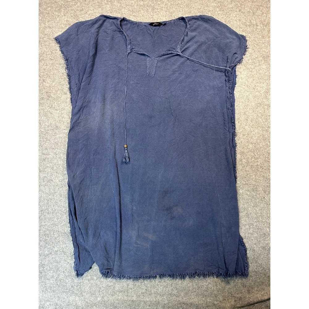 Mille Gabrielle Boho Kaftan Dress 3X Blue Frayed Hem Tassel Accent‎